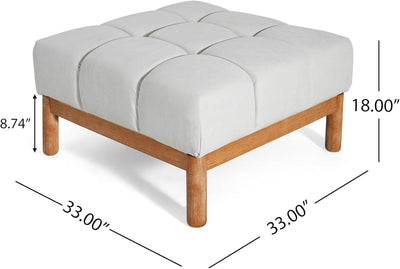 Square White Upholstered Ottoman Featuring Dense Foam