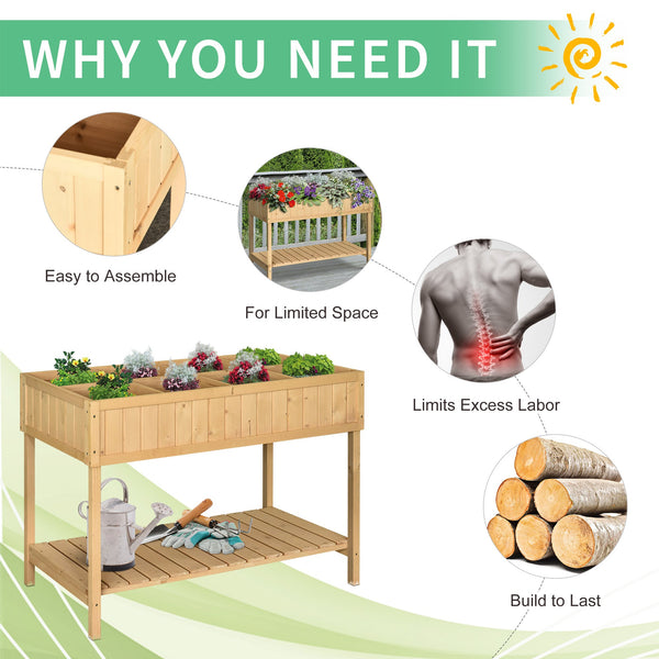 Outsunny 43x18x30in Raised Garden Bed with 8 Pockets and Shelf