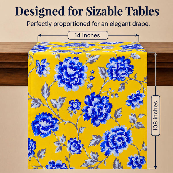 Yellow Blue Floral Table Runner – Printed