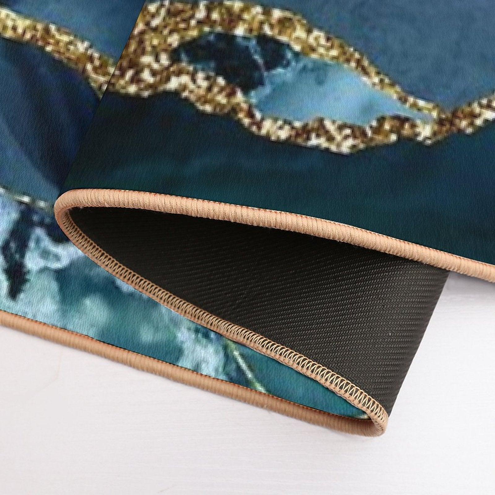 Faux Classic Blue Malachite Marble Bath Mat