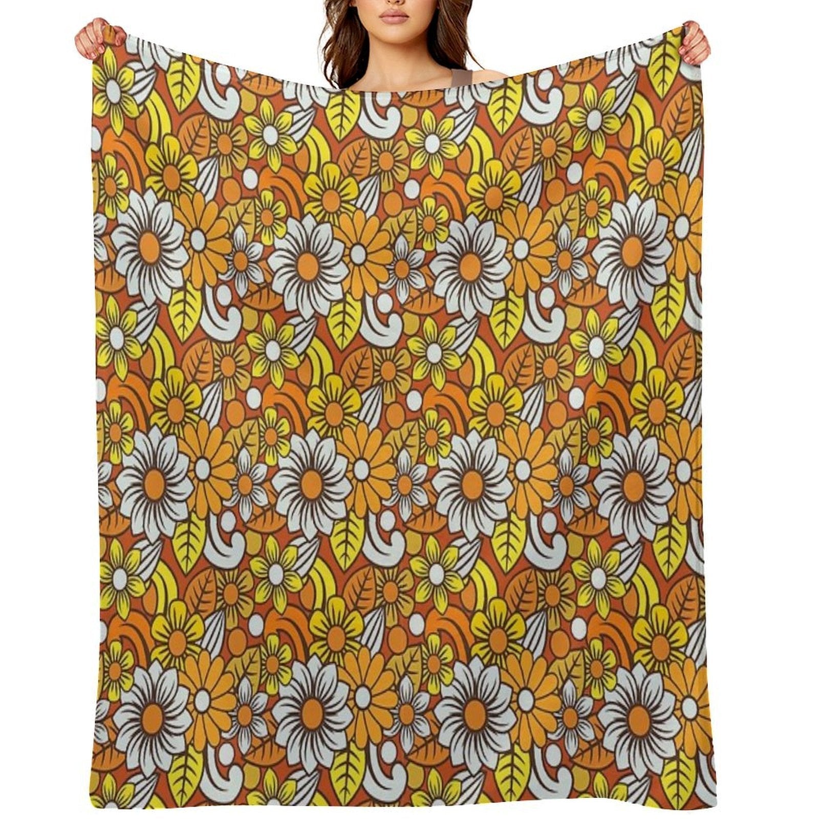 Retro 70s Flower Pattern Comfort Throw Blanket
