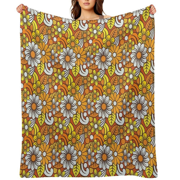 Retro 70s Flower Pattern Comfort Throw Blanket