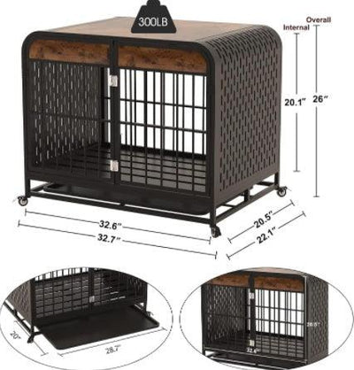 Heavy Duty Dog Crate Furniture Table 33 Inch Brown for Stylish Pet Housing