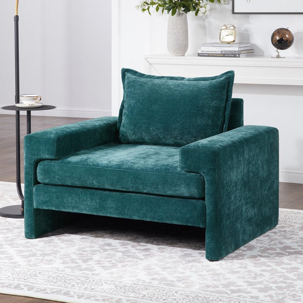 Oversized Green Chenille Accent Chair with Deep Seat & Plush Cushions
