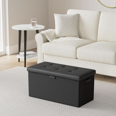 Storage Ottoman Bench 30 Inches Black Storage Lock Pro