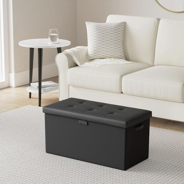Storage Ottoman Bench 30 Inches Black Storage Lock Pro