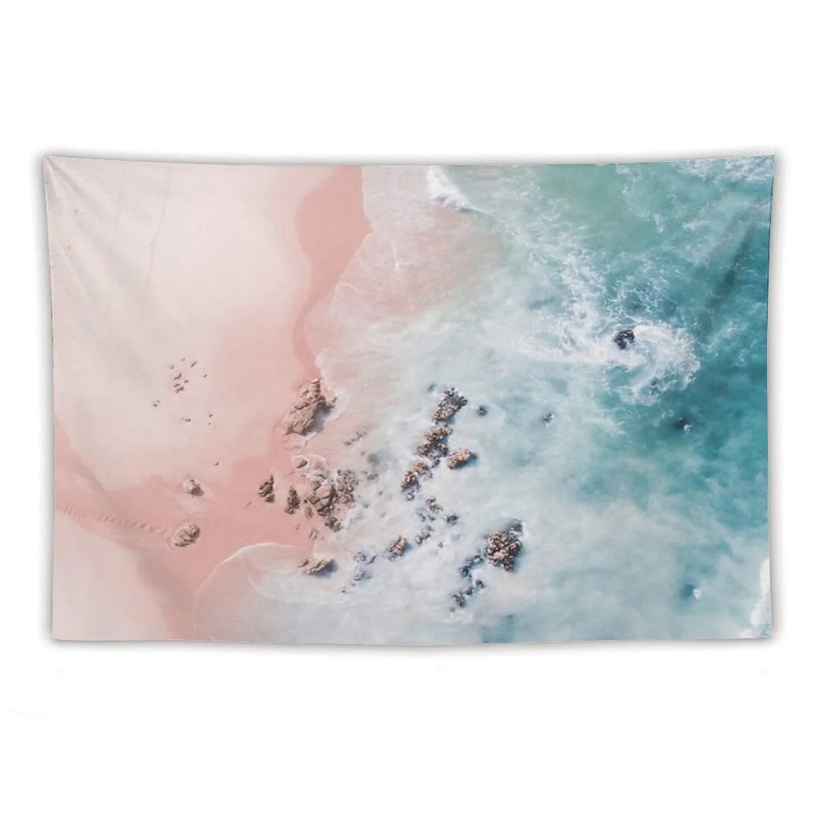 Sea Bliss - Aerial Pink Beach Ocean Sea Photography by Ingrid Beddoes Tapestry
