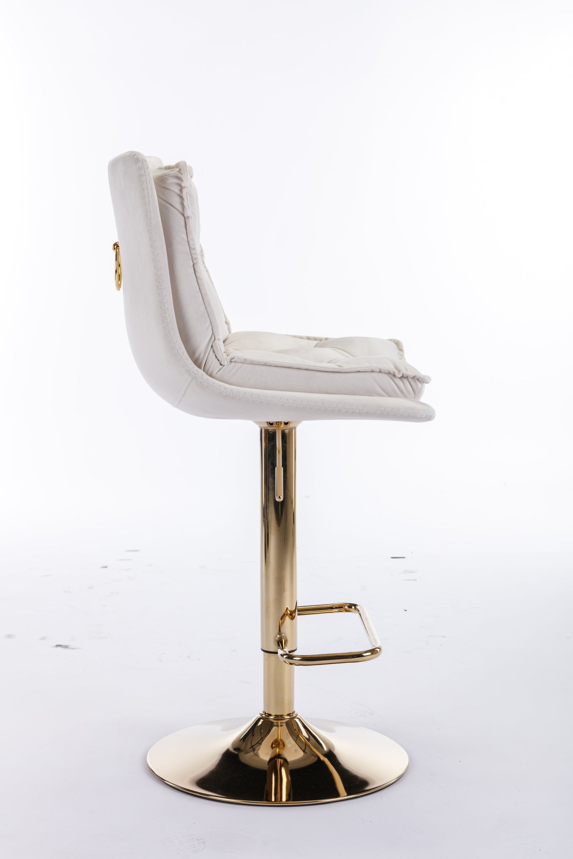 Set of 2 Bar Stools — Chrome Footrest, Swivel Height-Adjustable Velvet Seat, Golden Legs