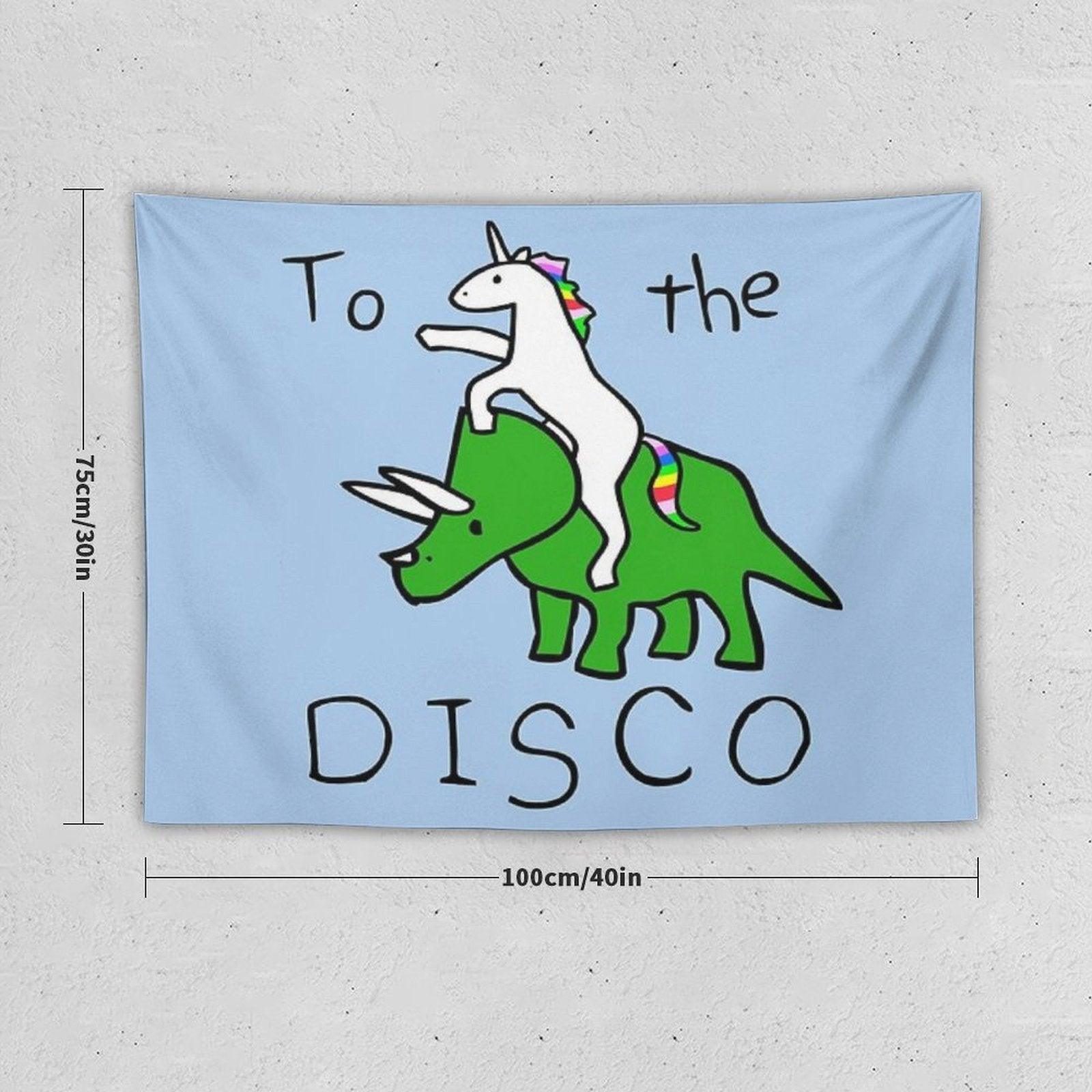 To The Disco (Unicorn Riding Triceratops) Tapestry