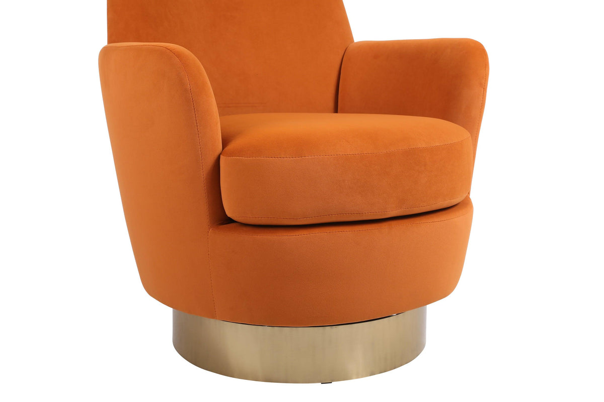 Orange Velvet Swivel Barrel Chair