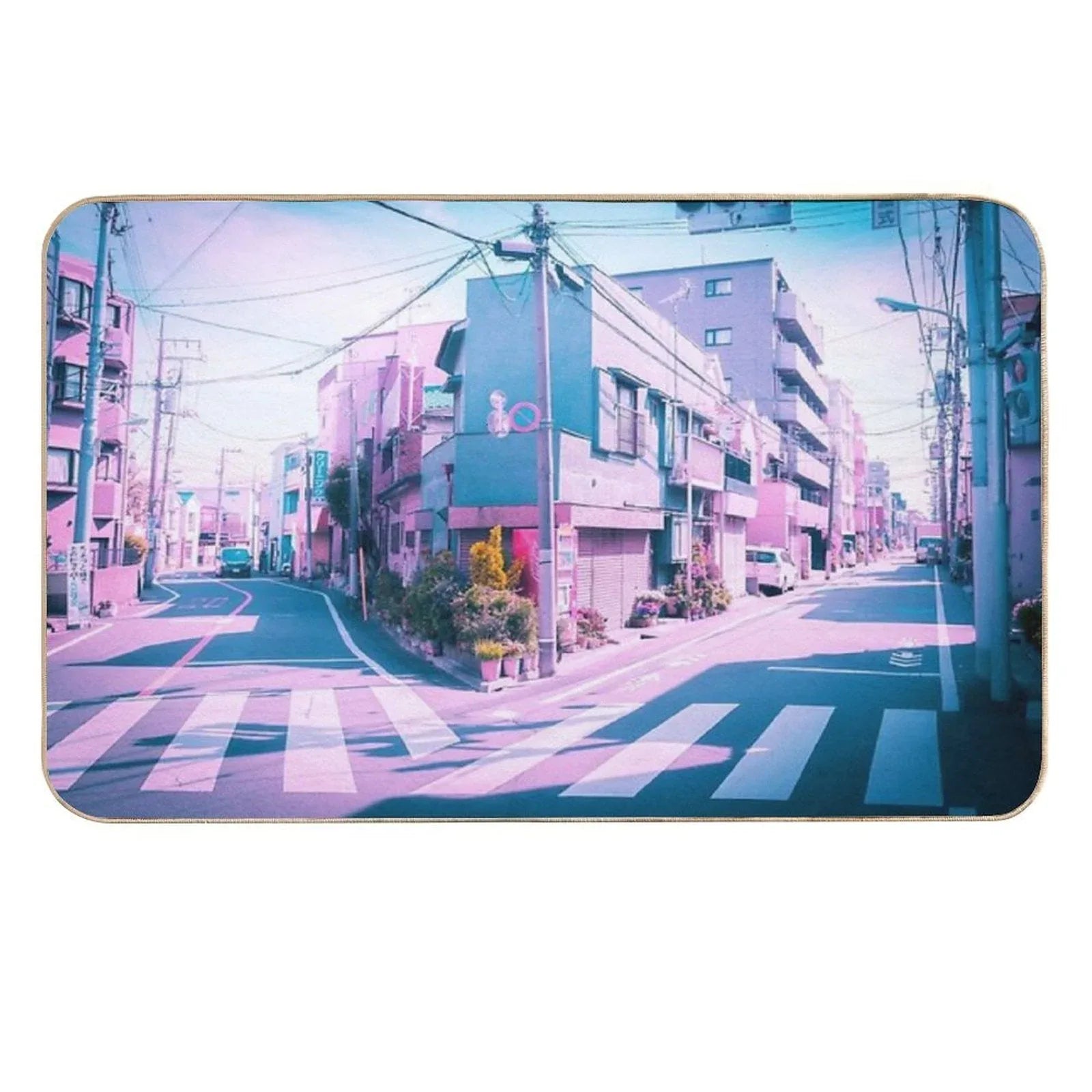 Anime in Real Life Vaporwave Summer Day in Tokyo Residential Area  Dirt-Trapping Bath Mat