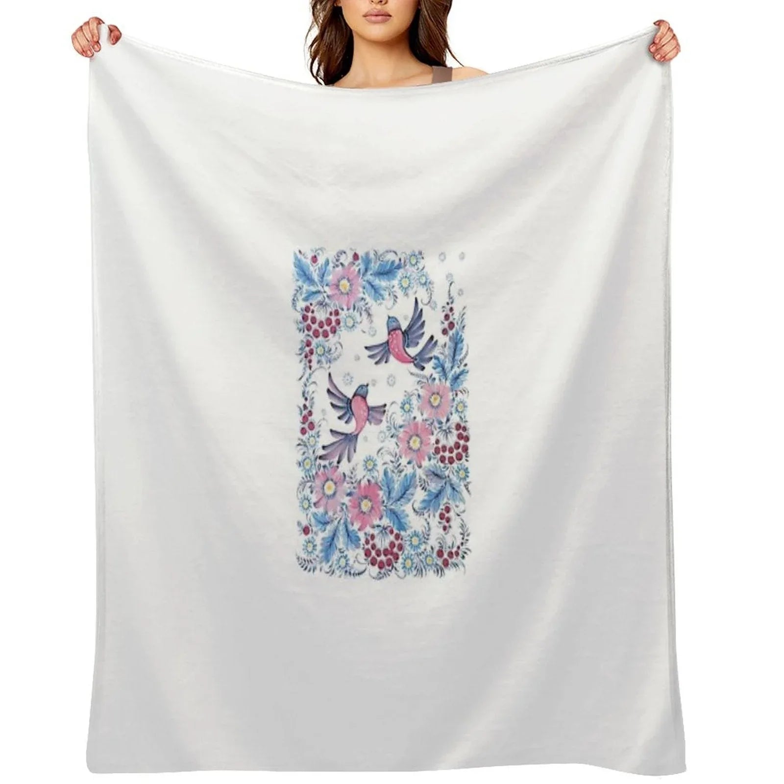 Lovebirds in Petrykivka Floral Garden Throw Blanket