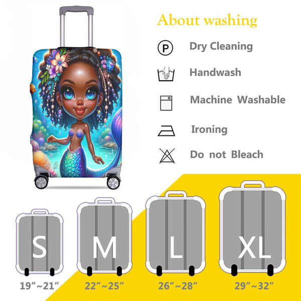 Custom African American Girl Little Mermaid Luggage Cover & Luggage Tag, Luggage Set