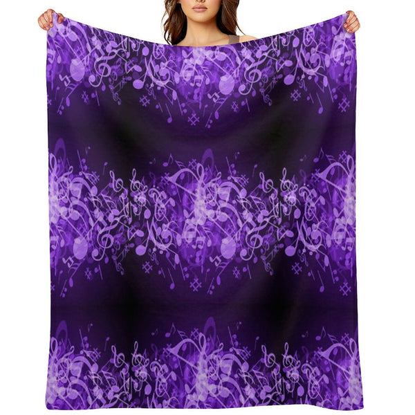 Purple Glow Music Notes Travel-friendly Throw Blanket