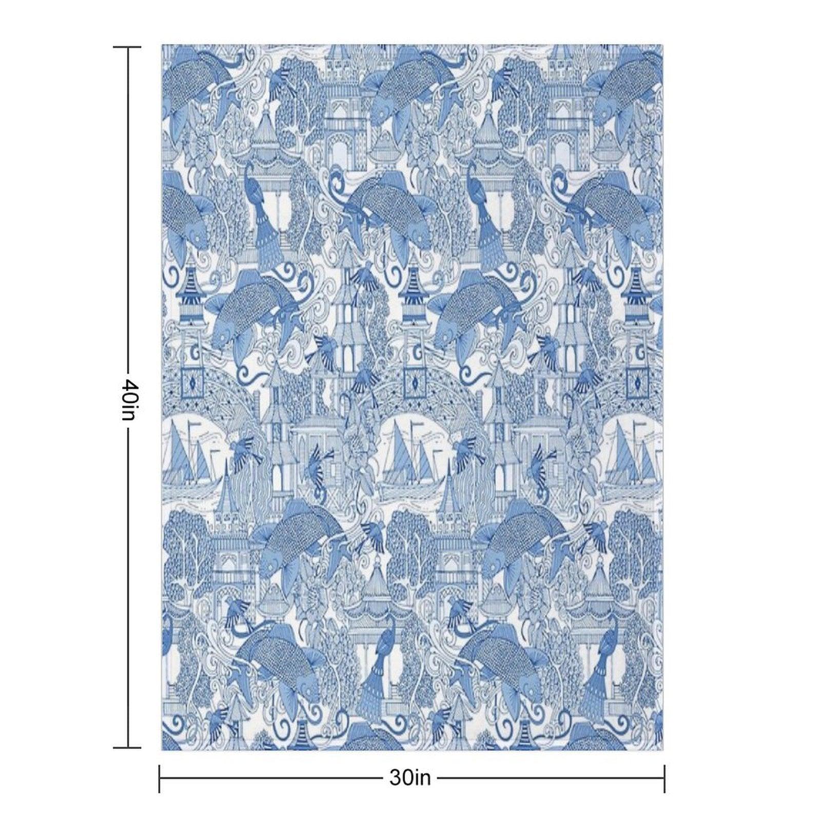 Chinoiserie Toile Blue Throw Blanket