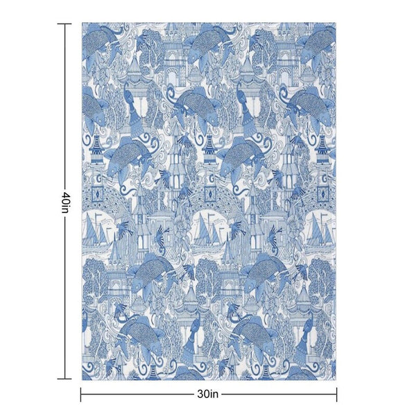 Chinoiserie Toile Blue Throw Blanket