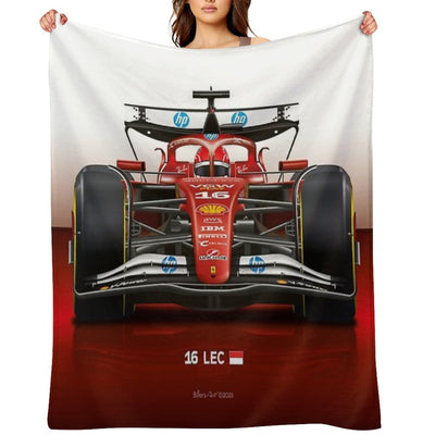 Many Charles Leclerc Formula 1 Items for 2025 Season, Featuring His Iconic Ferrari Racing Car Machine-washable Throw Blanket