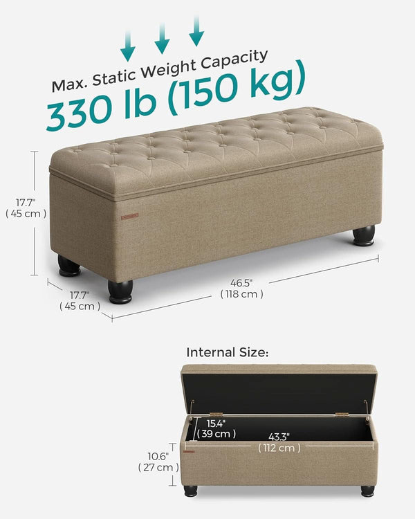 Camel Brown Linen Storage Ottoman Bench Reinforced