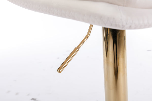 Set of 2 Bar Stools — Chrome Footrest, Swivel Height-Adjustable Velvet Seat, Golden Legs