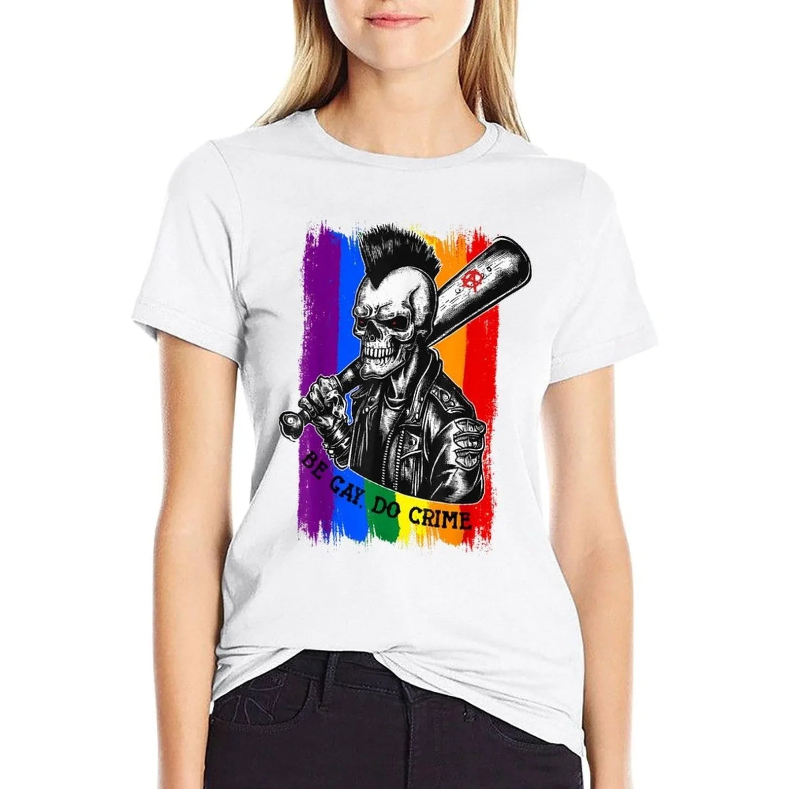 BE GAY DO CRIME Skull Queer Punk Queercore Rainbow Meme  Moisture-wicking T-Shirt