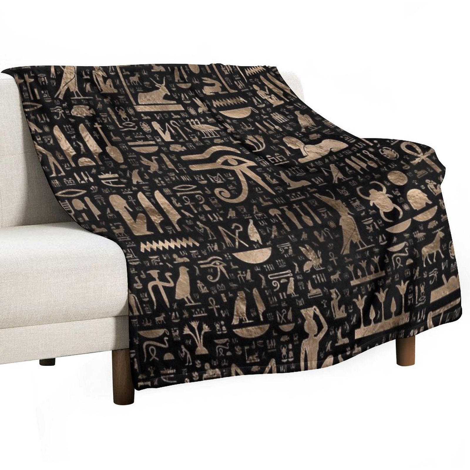 Ancient Egyptian Hieroglyphs - Black And Gold Quick-dry Throw Blanket
