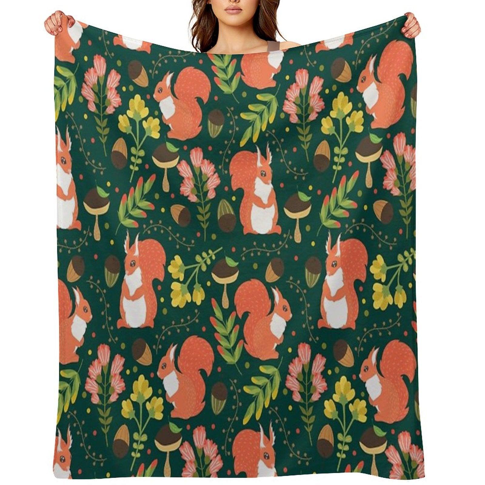 Squirrels on Green Grass Throw Blanket