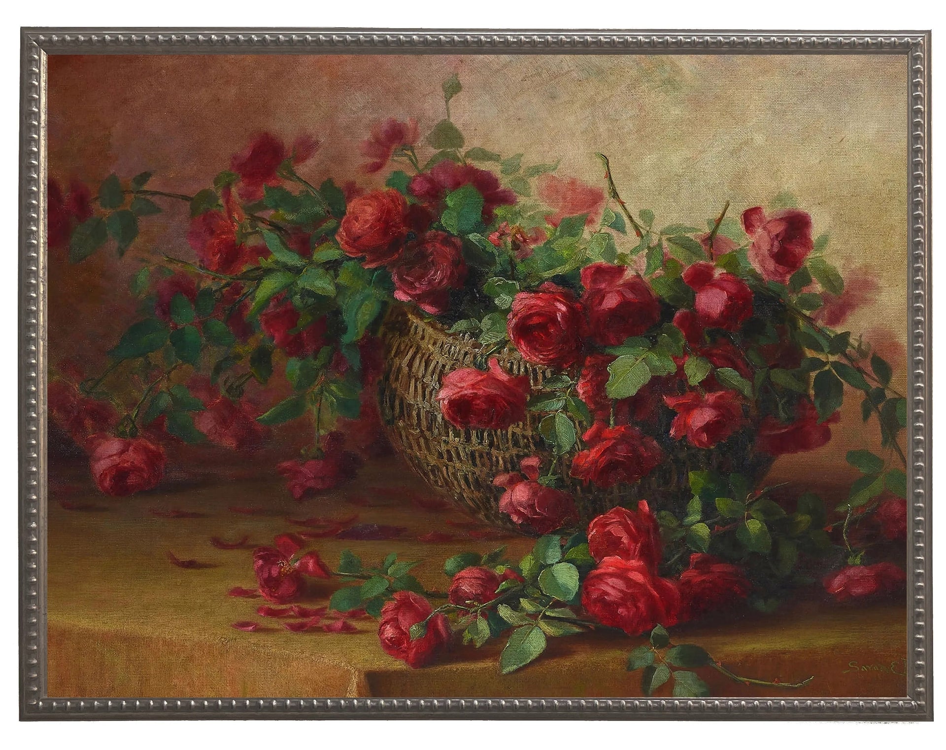 Vintage Floral Oil Painting Reproduction