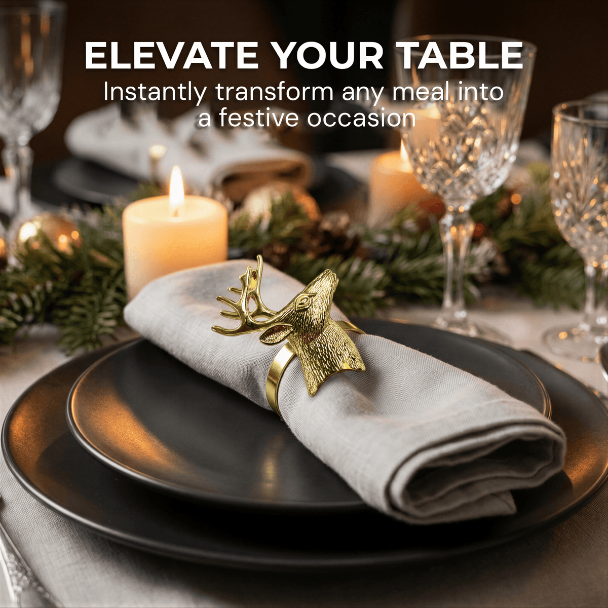 Gold Reindeer Napkin Rings – Festive Charm