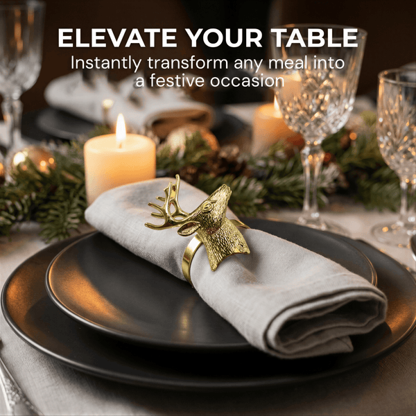 Gold Reindeer Napkin Rings – Festive Charm