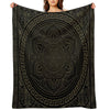 Ornate Baroque Army Green Black Meander Greek Key Flower Premium Throw Blanket