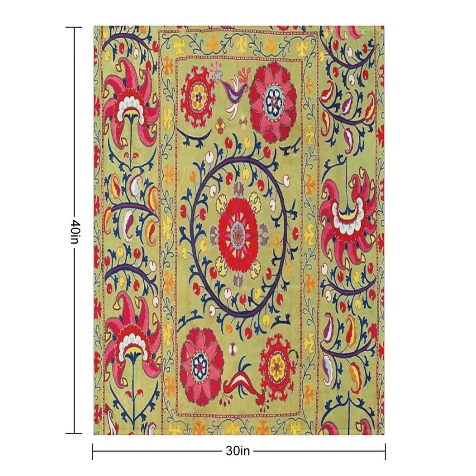 Lakai Suzani Uzbekistan Floral Embroidery Print Throw Blanket