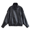 Women's Graceful Stand Collar Wholesale Litchi Leather Jacket - Classic Black / XS