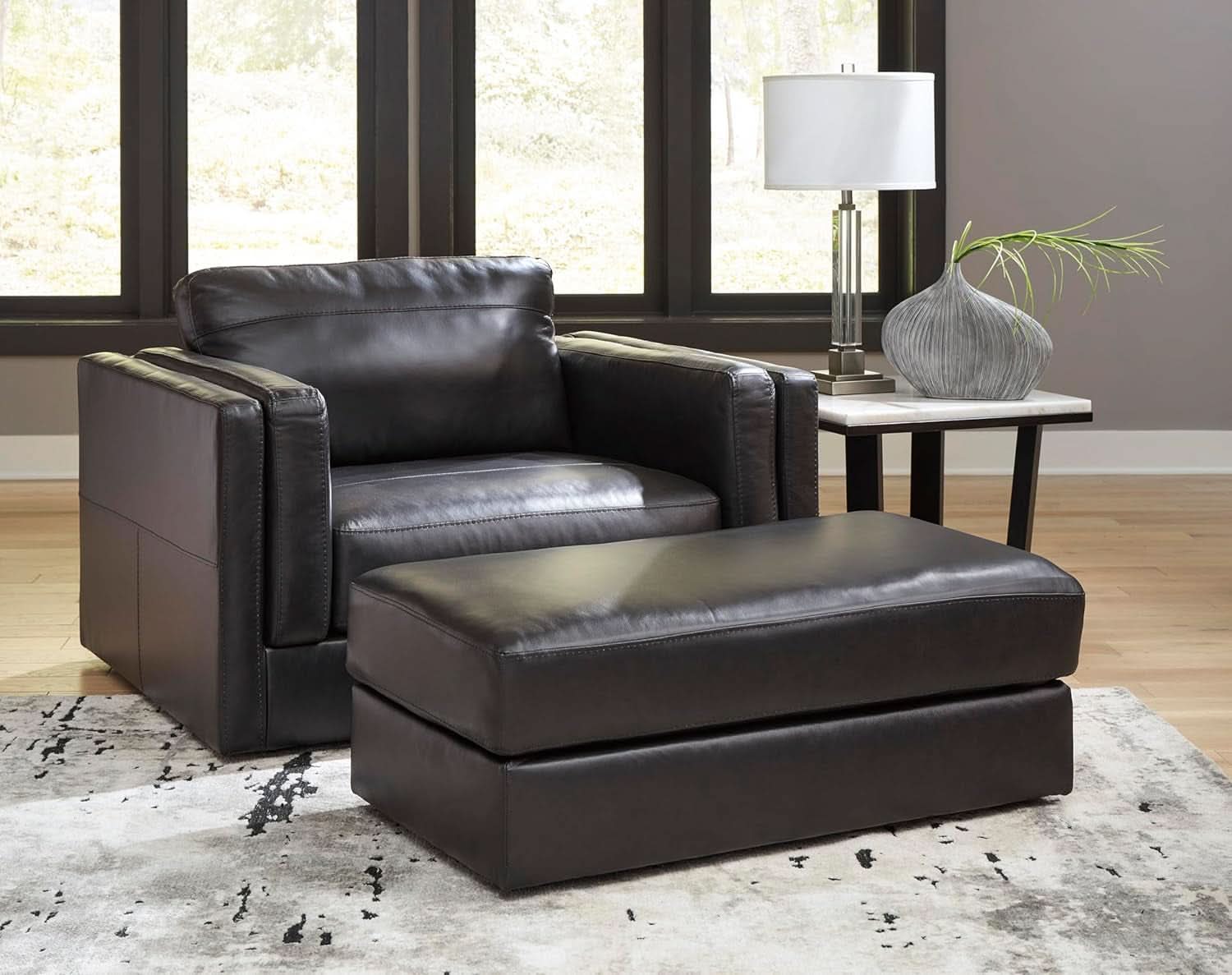 Contemporary Black Cushioned Rectangular Ottoman Finish