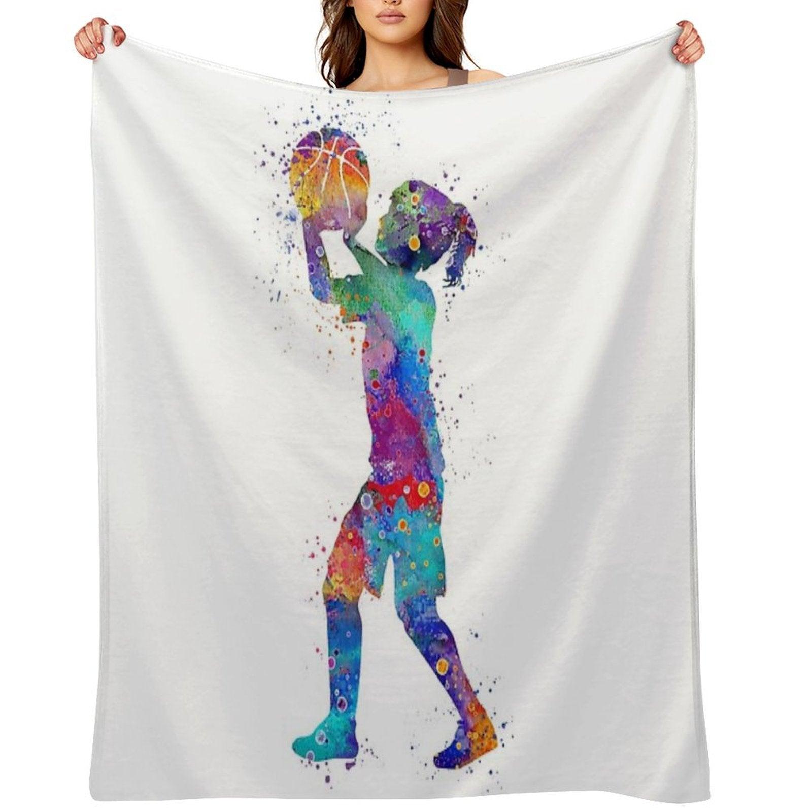 Girl Basketball Kid Watercolor Sport Gift Throw Blanket