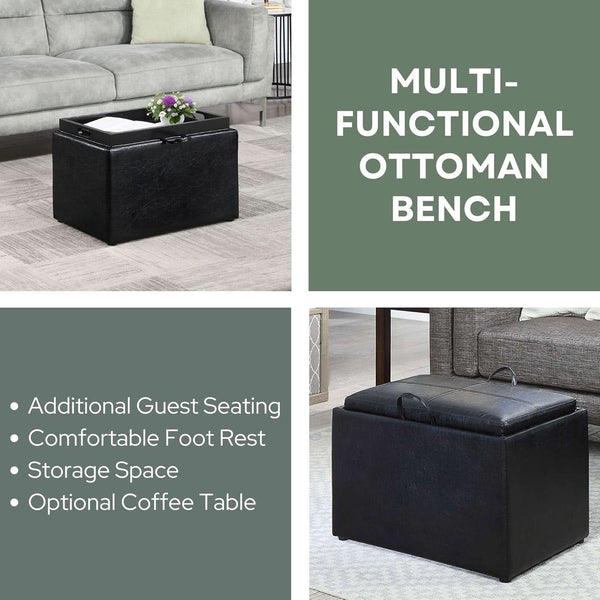 Accent Storage Ottoman 22 Point 75 Inches Charcoal Jet Black