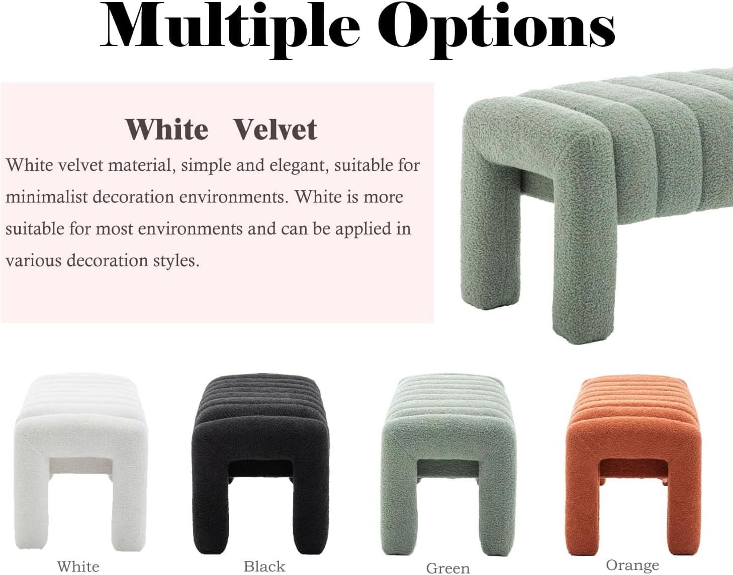 42.5 Inches Upholstered Ottoman Bench Boucle Fabric