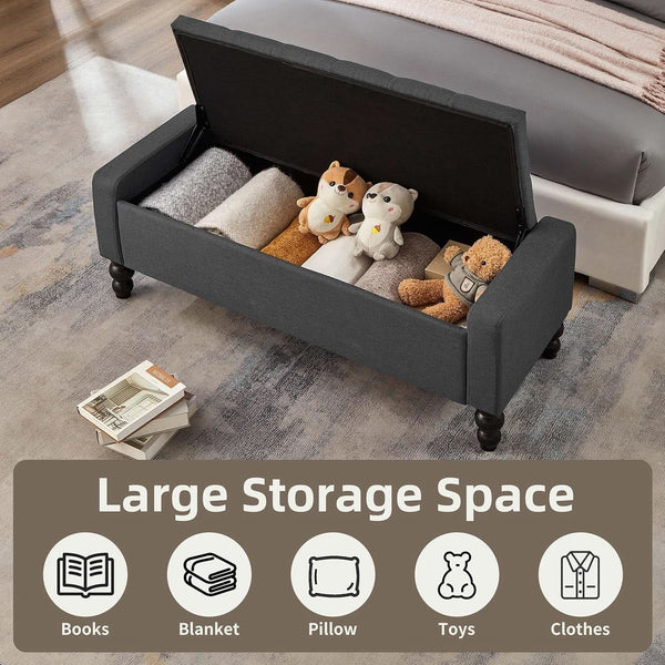 Storage Ottoman Bench Featuring Dual Safety Hinges