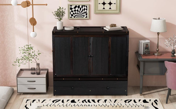 Space-Saving Full Size Murphy Bed with USB Port and Large Drawer Storage