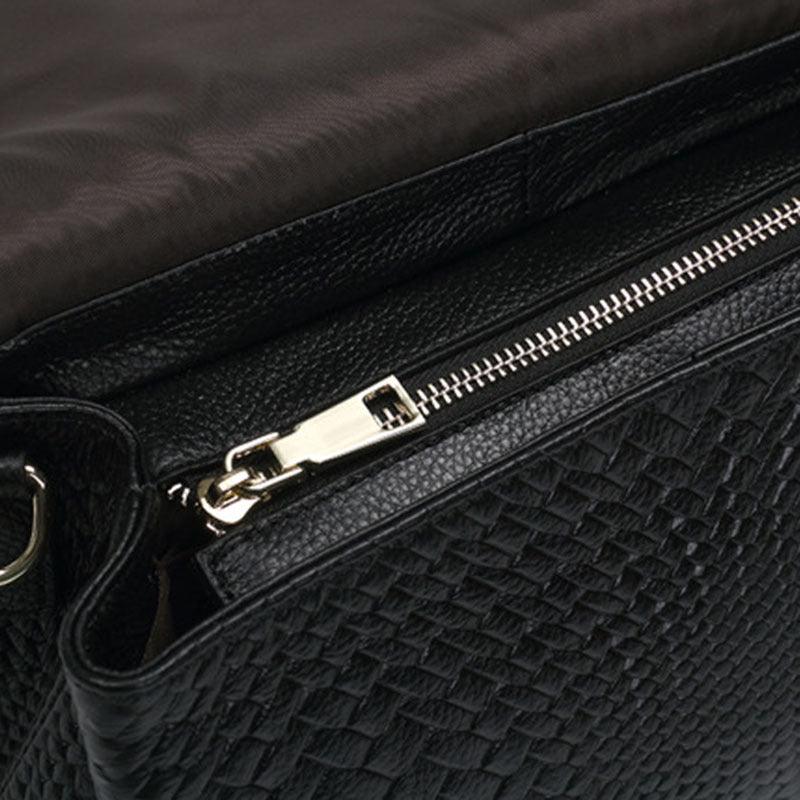 Leather Woven Crossbody Messenger Bag