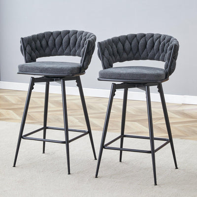 2 Set of Rotating Barstools With Breathable Cotton and Linen Soft Cushions