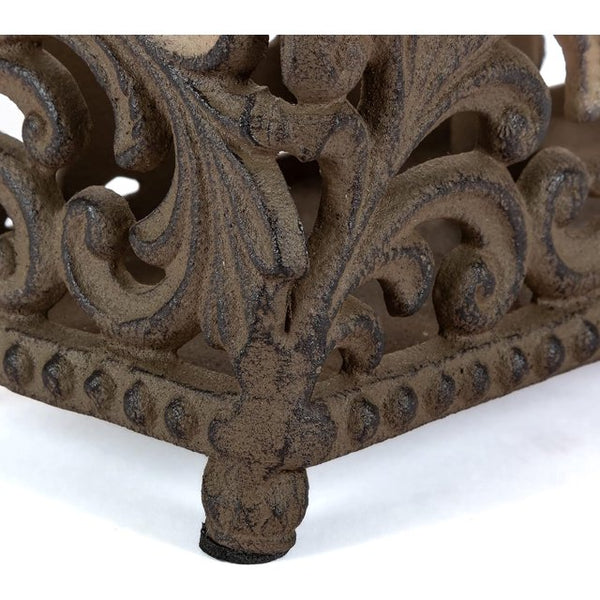 Acanthus Cast Aluminum Oil and Vinegar Bottle Holder, Set of 2 Glass Bottles with Stand