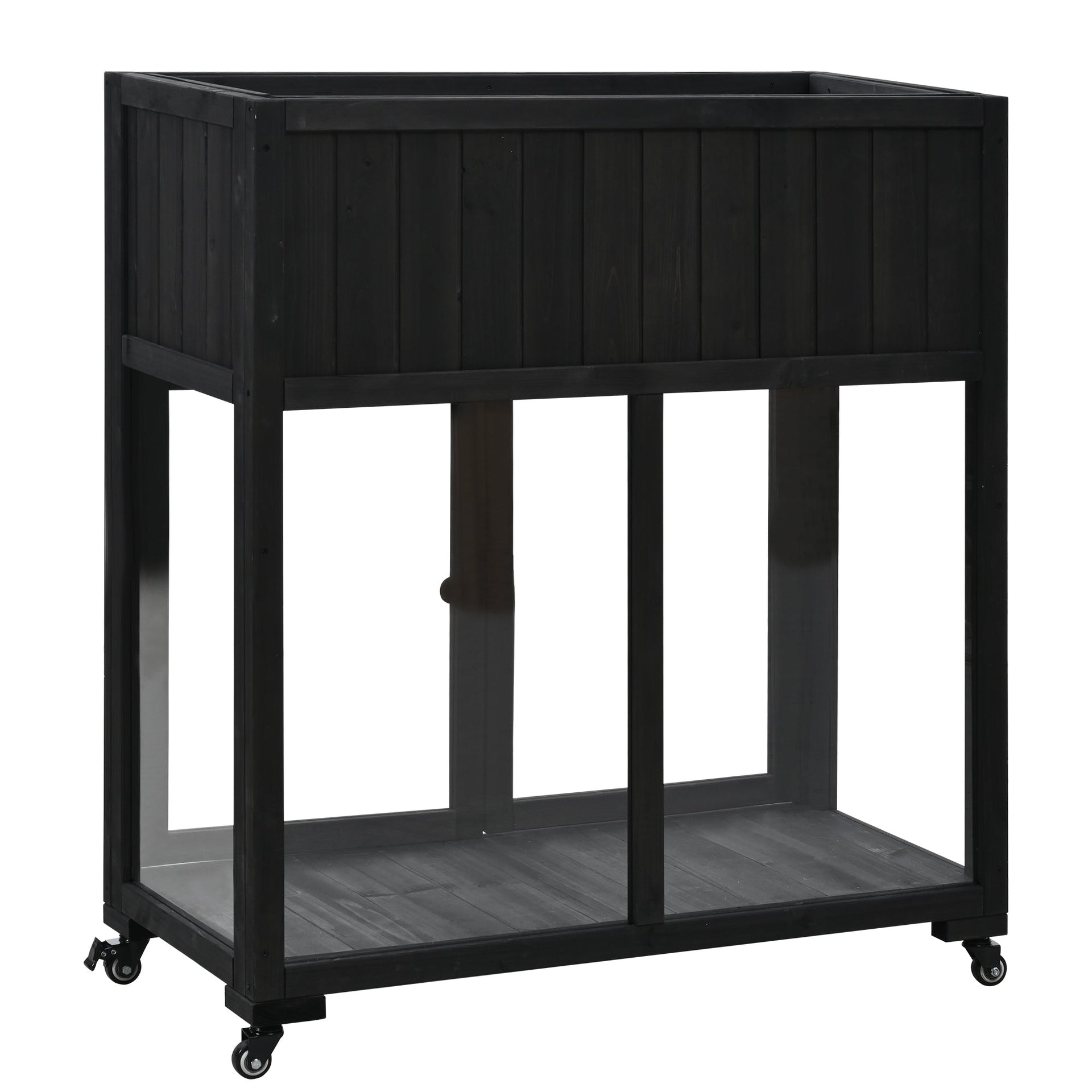 Patio 35.4''x17.7''x37.4'' Mini Wood Cold Frame, Compact 2 Doors Garden Greenhouse with Wheels, Raised Bed with Liner for Indoor Outdoor Use, Black