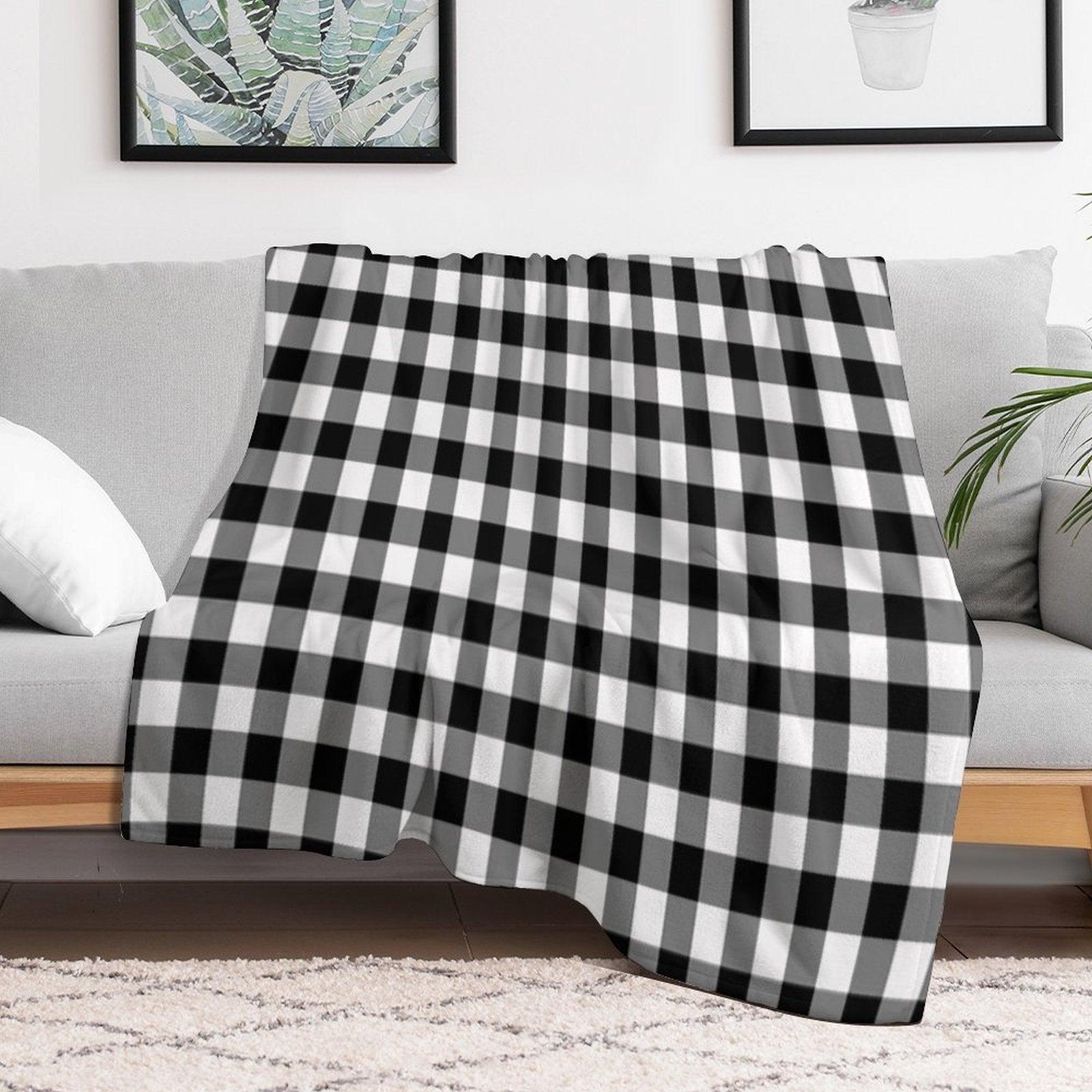 Black And White Gingham Checked Pattern Throw Blanket