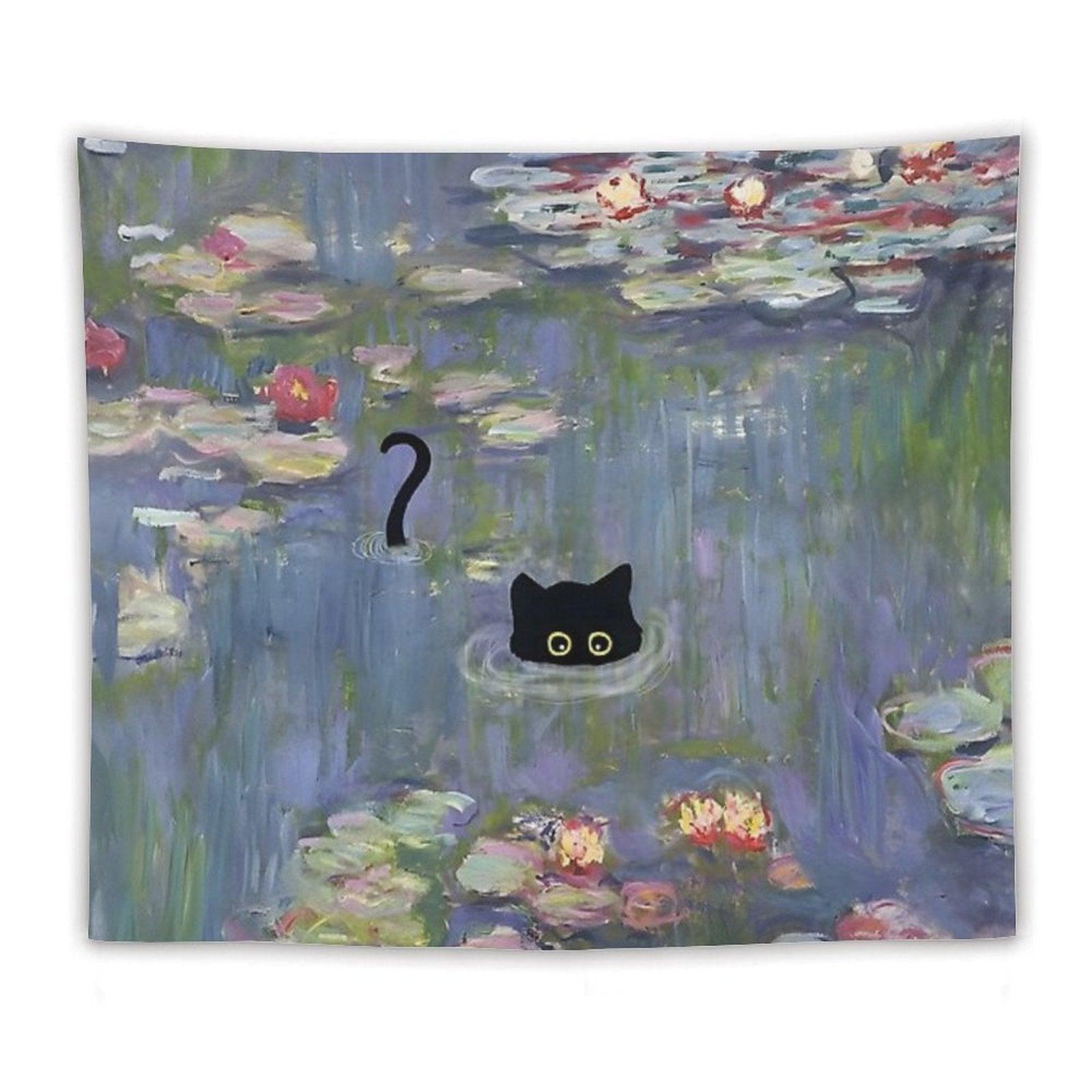 Cat Monet Waterlily Tapestry