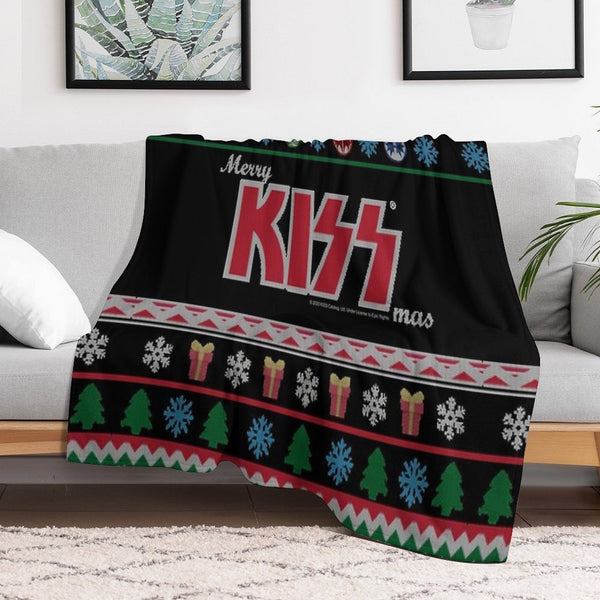 KISS ® The Band - Merry KissMas Ugly Sweater Premium Throw Blanket
