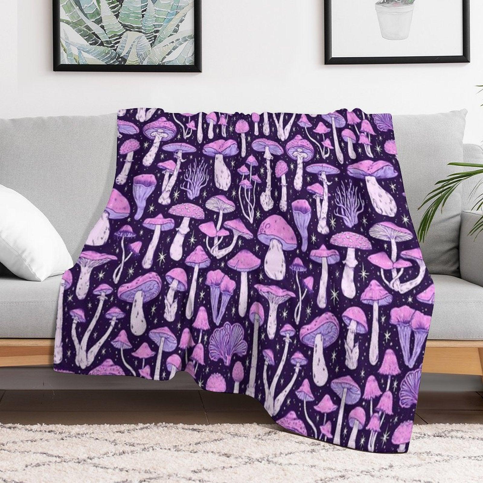 Deadly Mushrooms Dark Purple Throw Blanket