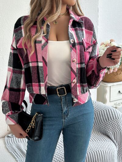 Classic Plaid Button Up Long Sleeve Jacket Women Cozy Trendy Everyday Wear Simple Jacket