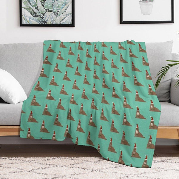 Christmas Walruses on Blue Throw Blanket