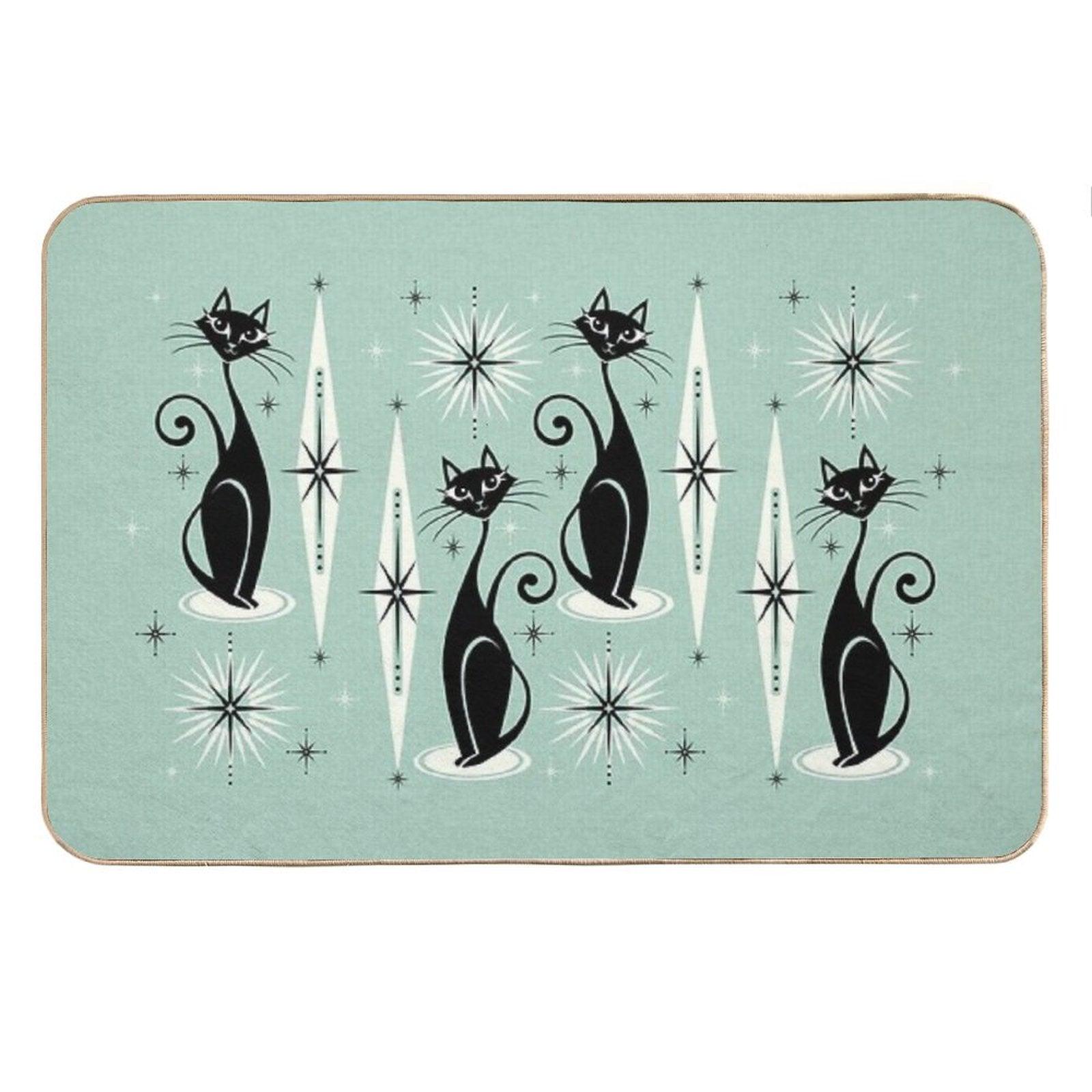 Mid Century Meow Retro Atomic Cats on Vintage Mint ©studioxtine Bath Mat