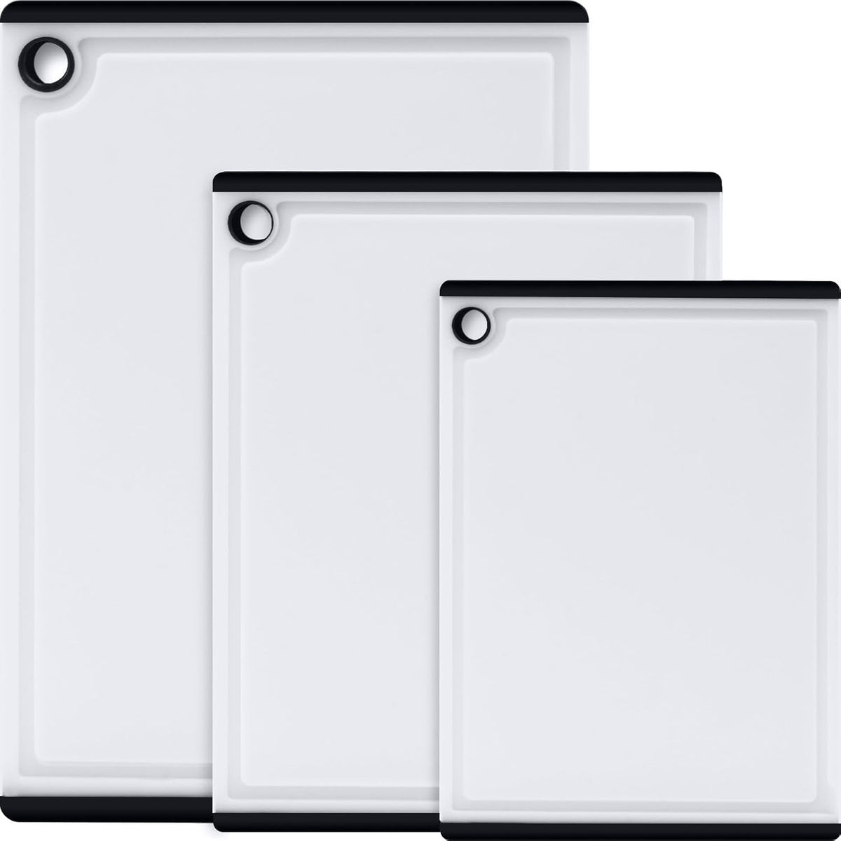 3-Piece Large Plastic Cutting Board Set with Non-Slip Feet and Juice Grooves